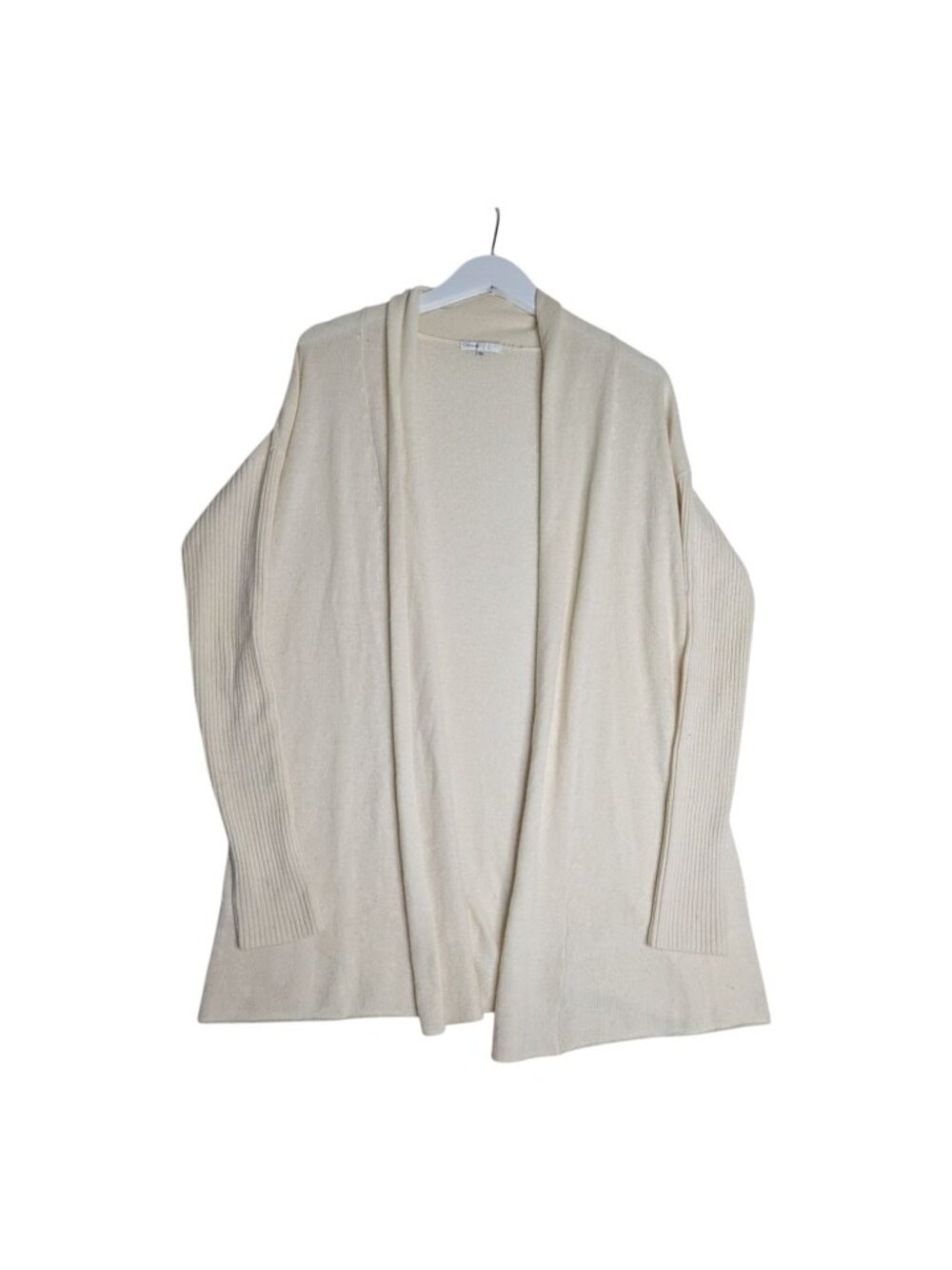 Vince Cashmere Open-Front Cardigan Ribbed Sleeves Split Panel Cream Sz M - Picture 10 of 11